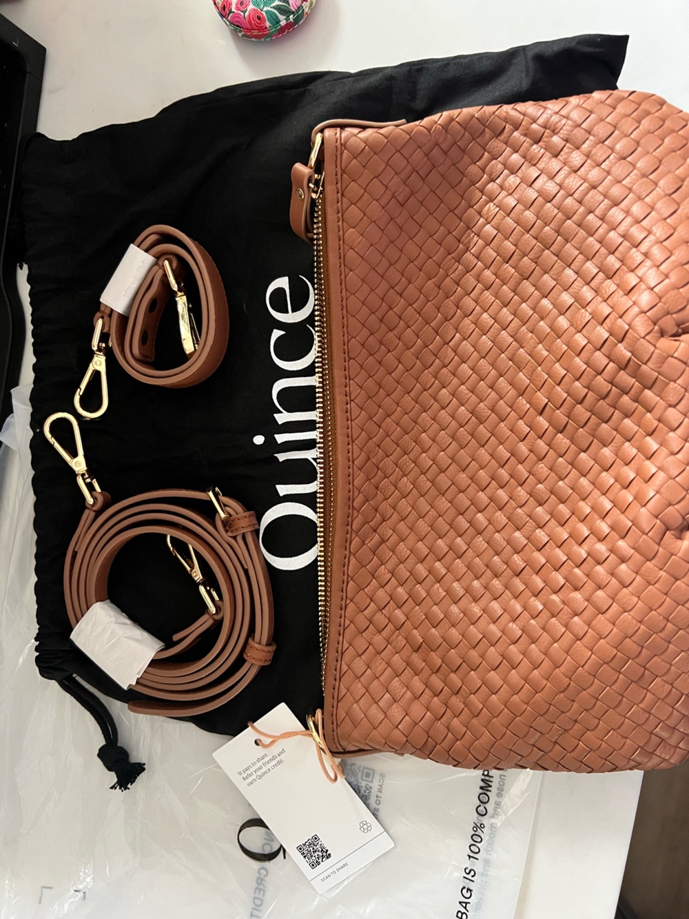 Quince Handwoven Leather Mini Shoulder Bag - Cognac - Picture 8 of 8